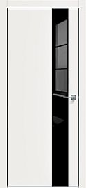 Дверь межкомнатная "Concept-703" Белоснежно матовый, вставка Лакобель чёрный, кромка-матовый хром