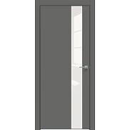 Дверь межкомнатная  "Concept-703" Медиум грей стекло Лакобель белый, кромка-чёрная матовая