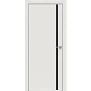 Дверь межкомнатная "Concept-711" Белоснежно матовый, вставка Лакобель чёрный, кромка-матовый хром