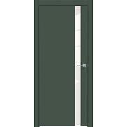 Дверь межкомнатная "Design-702" Дарк грин, вставка Лакобель белый, кромка-чёрная матовая