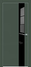 Дверь межкомнатная "Design-703" Дарк грин, вставка Лакобель чёрный, кромка-матовый хром