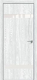 Дверь межкомнатная "Future-704" Дуб патина серый, вставка Лакобель белый, кромка-матовый хром