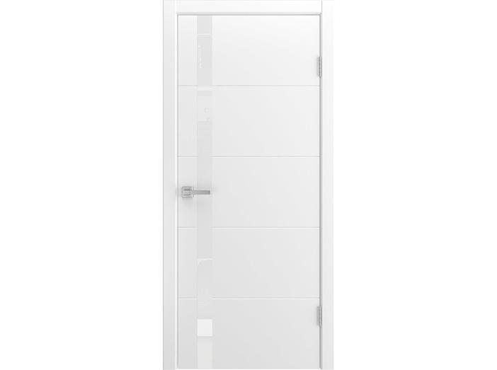 Дверь межкомнатная "BAROKKO" RAL 9016 Белая эмаль  остекленная лакобель белое стекло 190*55
