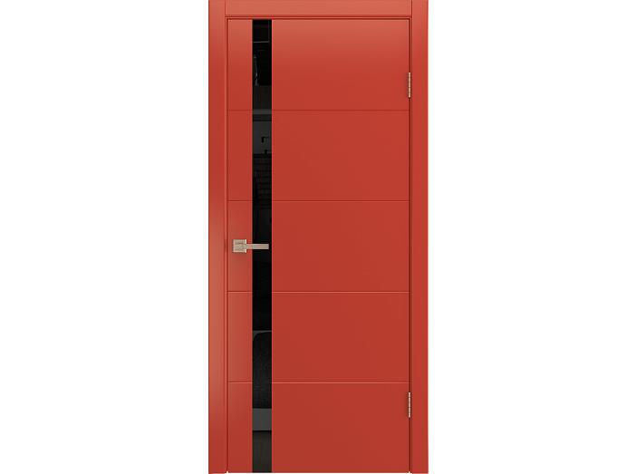 Дверь межкомнатная "BAROKKO" RAL 3028 Красный эмаль остекленная  лакобель черное стекло 200*70