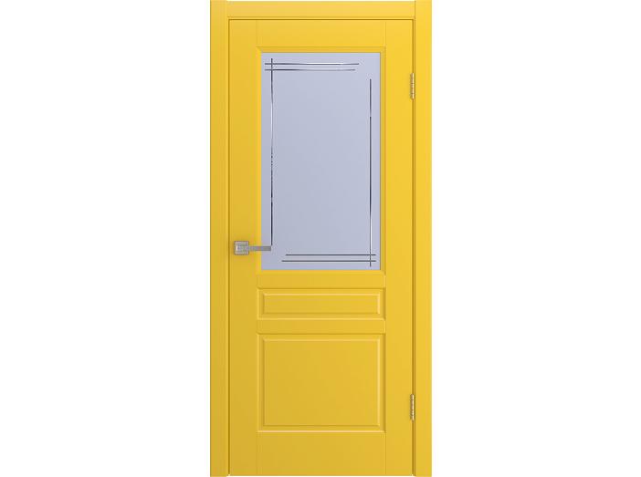 Дверь межкомнатная "BELLI" RAL 1018 Желтая эмаль остекленная  сатинат гравировка матовое 200*90