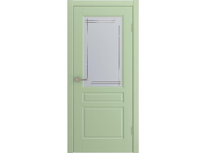 Дверь межкомнатная "BELLI" RAL 6019 Фисташка эмаль остекленная  сатинат гравировка матовое 200*80