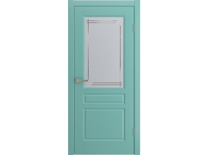 Дверь межкомнатная "BELLI" RAL 6027 Бирюза эмаль остекленная  сатинат гравировка матовое 200*60