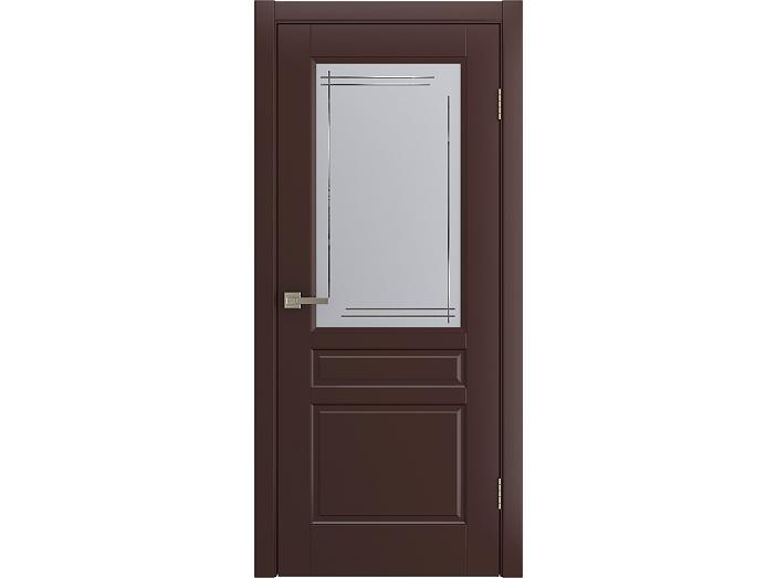 Дверь межкомнатная "BELLI" RAL 8016 Шоколад эмаль остекленная  сатинат гравировка матовое 200*70