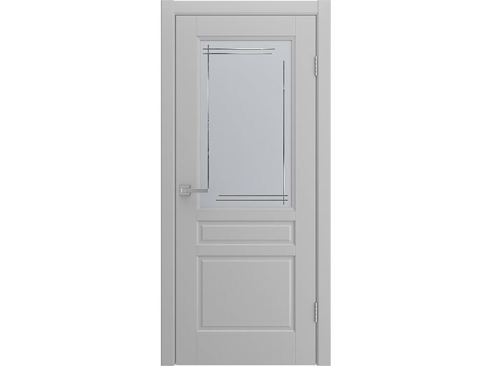 Дверь межкомнатная "BELLI" Светло-серая эмаль остекленная сатинат гравировка матовое 200*80