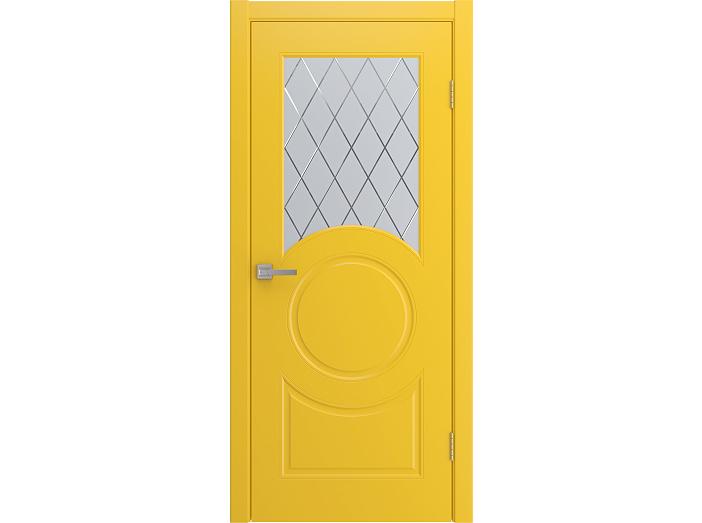 Дверь межкомнатная "DONNA" RAL 1018 Желтая эмаль остекленная  сатинат гравировка ромб 200*60