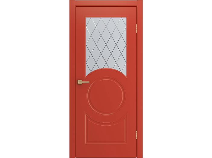 Дверь межкомнатная "DONNA" RAL 3028 Красный эмаль остекленная  сатинат гравировка ромб 200*60