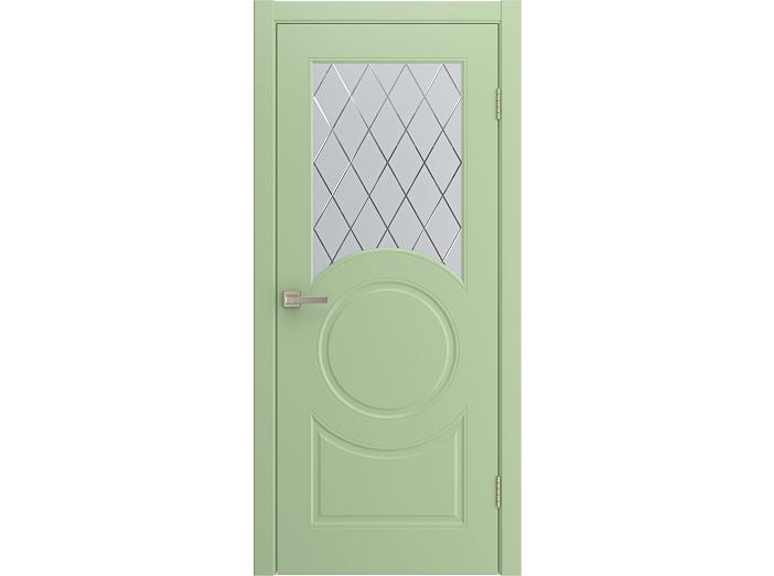Дверь межкомнатная "DONNA" RAL 6019 Фисташка эмаль остекленная  сатинат гравировка ромб 200*90