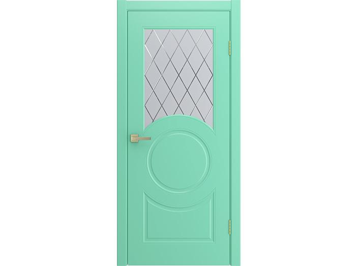 Дверь межкомнатная "DONNA" RAL 6027 Бирюза эмаль остекленная  сатинат гравировка ромб 200*70