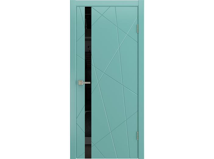Дверь межкомнатная "FIESTA" RAL 5024 Небесно-голубой эмаль остекленная  лакобель черное  стекло 200*60