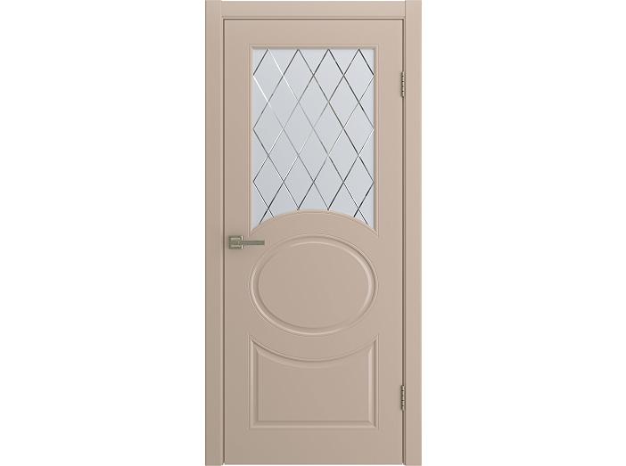 Дверь межкомнатная "OLIVIA" Латте эмаль остекленная  сатинат гравировка ромб 200*90