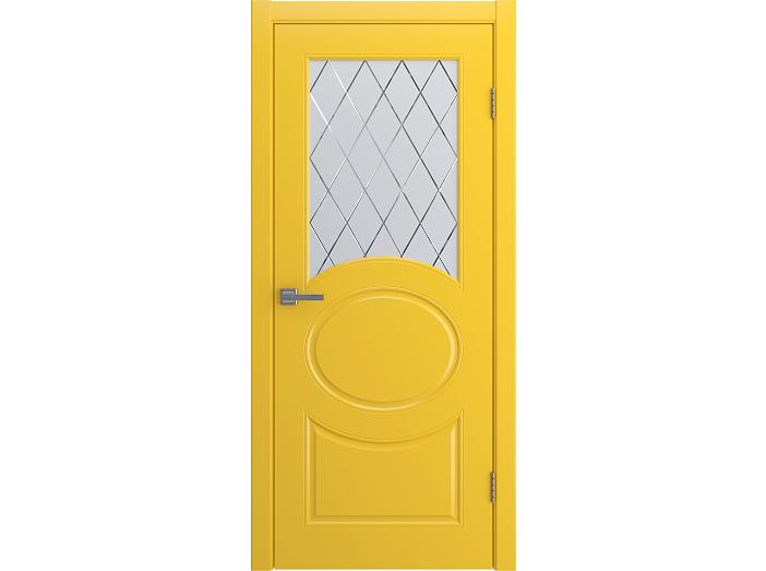 Дверь межкомнатная "OLIVIA" RAL 1018 Желтая эмаль остекленная  сатинат гравировка ромб 200*80