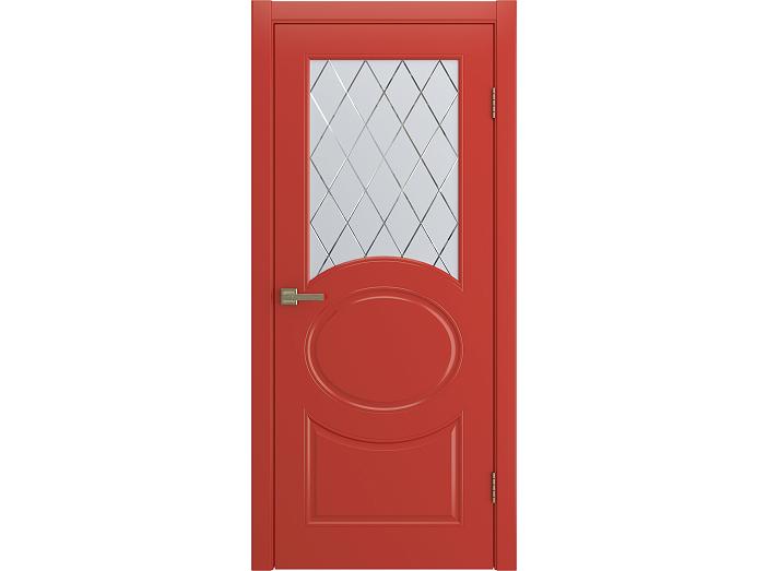 Дверь межкомнатная "OLIVIA" RAL 3028 Красный эмаль остекленная  сатинат гравировка ромб 200*70