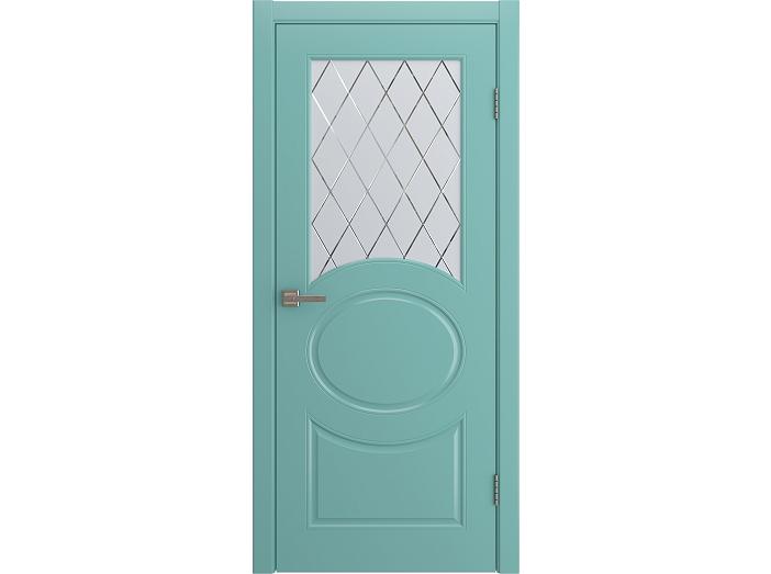 Дверь межкомнатная "OLIVIA" RAL 5024 Небесно-голубой эмаль остекленная  сатинат гравировка ромб 200*60