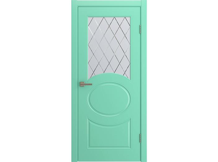 Дверь межкомнатная "OLIVIA" RAL 6027 Бирюза эмаль остекленная  сатинат гравировка ромб 200*90