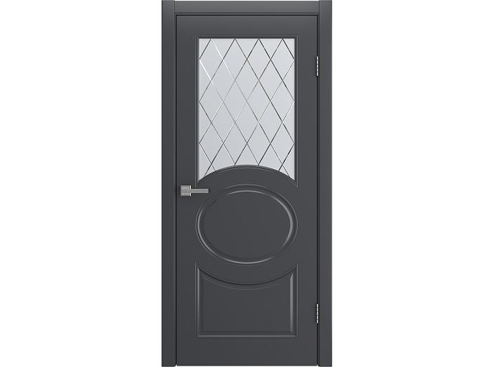 Дверь межкомнатная "OLIVIA" RAL 7024 Графит эмаль остекленная  сатинат гравировка ромб 200*60