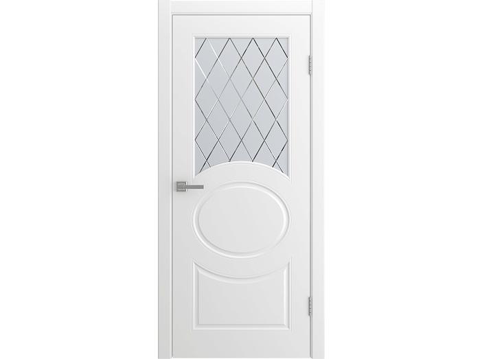 Дверь межкомнатная "OLIVIA" RAL 9016 Белая эмаль  остекленная сатинат гравировка ромб 200*90
