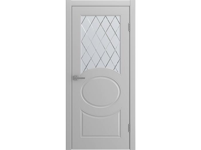 Дверь межкомнатная "OLIVIA" Светло-серая эмаль остекленная сатинат гравировка ромб 200*80