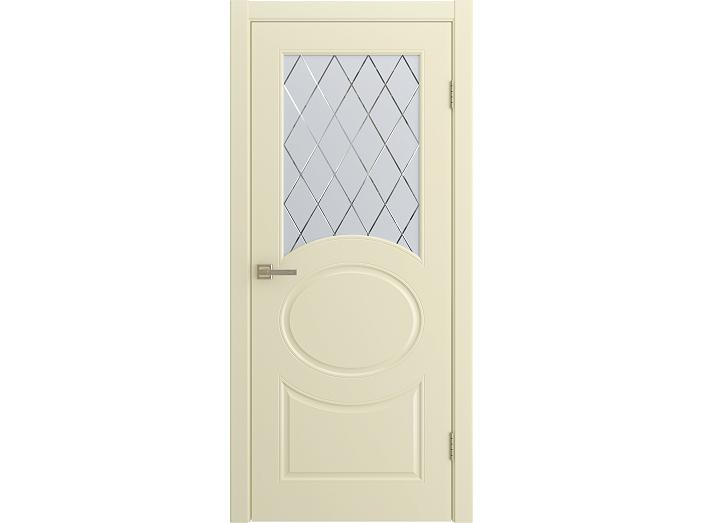 Дверь межкомнатная "OLIVIA" Жемчуг эмаль остекленная  сатинат гравировка ромб 200*80