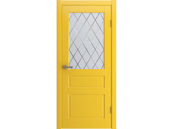 Дверь межкомнатная "STELLA" RAL 1018 Желтая эмаль остекленная  сатинат гравировка ромб 200*90