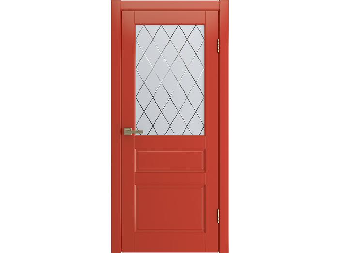 Дверь межкомнатная "STELLA" RAL 3028 Красный эмаль остекленная  сатинат гравировка ромб 200*90