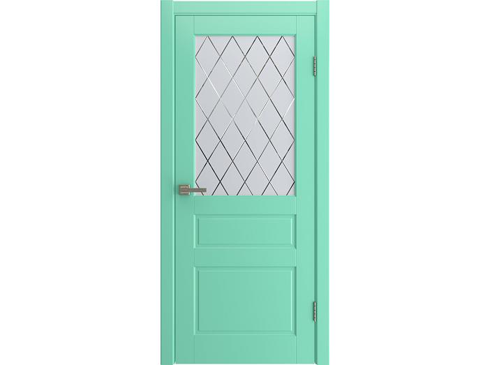 Дверь межкомнатная "STELLA" RAL 6027 Бирюза эмаль остекленная  сатинат гравировка ромб 200*90