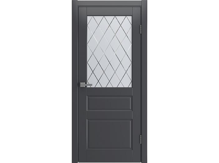 Дверь межкомнатная "STELLA" RAL 7024 Графит эмаль остекленная  сатинат гравировка ромб 200*70