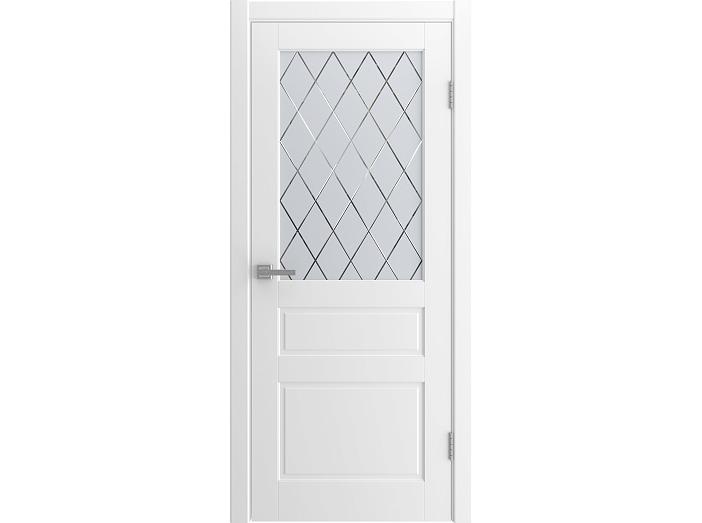 Дверь межкомнатная "STELLA" RAL 9016 Белая эмаль  остекленная сатинат гравировка ромб 200*90