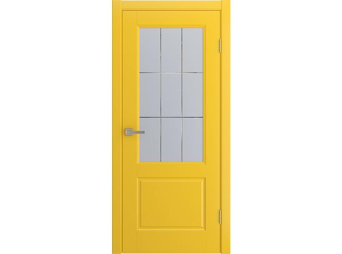Дверь межкомнатная "TESSORO" RAL 1018 Желтая эмаль остекленная  сатинат гравировка матовое 200*70