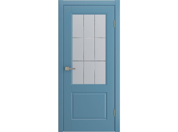 Дверь межкомнатная "TESSORO" RAL 5024 Небесно-голубой эмаль остекленная  сатинат гравировка матовое 200*80