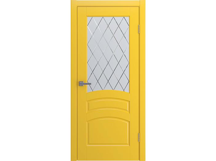 Дверь межкомнатная "VENEZIA" RAL 1018 Желтая эмаль остекленная  сатинат гравировка ромб 200*70