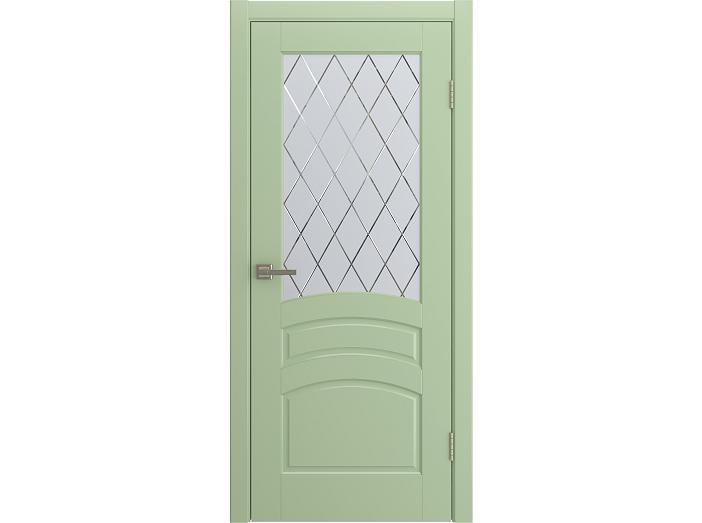 Дверь межкомнатная "VENEZIA" RAL 6019 Фисташка эмаль остекленная  сатинат гравировка ромб 200*70
