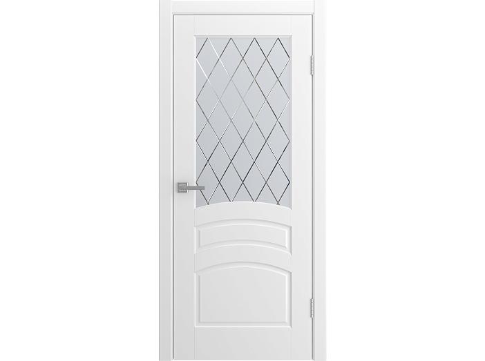 Дверь межкомнатная "VENEZIA" RAL 9016 Белая эмаль  остекленная сатинат гравировка ромб 200*60