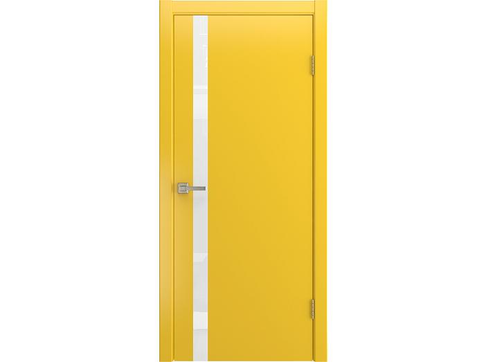 Дверь межкомнатная "ZERRO" RAL 1018 Желтая эмаль остекленная  лакобель белое  стекло 200*80