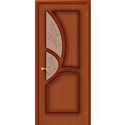 Дверь межкомнатная шпонированная «Греция» Макоре (Шпон файн-лайн) остекление художественное