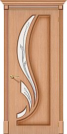 Дверь межкомнатная шпонированная «Лилия» Дуб (Шпон файн-лайн) остекление Сатинато белое