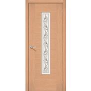 Дверь межкомнатная шпонированная «Рондо» Дуб (Шпон файн-лайн) остекление Сатинато белое, витраж