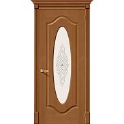 Дверь межкомнатная шпонированная «Аура» Орех Ф-11 (Шпон файн-лайн) остекление Сатинато белое