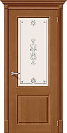 Дверь межкомнатная шпонированная «Статус-13» Орех Ф-11 (Шпон файн-лайн) остекление Сатинато белое