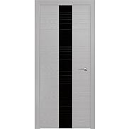 Дверь межкомнатная шпонированная "V-V" Светло-серый вставка Лакобель чёрный