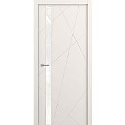Дверь межкомнатная "Сhaos" Жемчужно-перламутровая эмаль стекло Лакобель белый