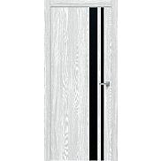 Дверь межкомнатная "Future-712" Дуб патина серый, вставка Лакобель чёрная, кромка-матовый хром