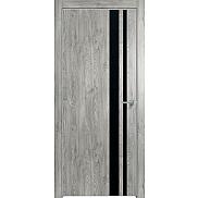 Дверь межкомнатная "Future-712" Дуб винчестер серый, вставка Лакобель чёрная, кромка-матовый хром