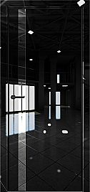 Дверь межкомнатная "Платина-7"  Crystall Black вставка Лакобель белый кромка-чёрная матовая