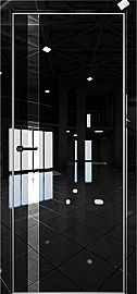 Дверь межкомнатная "Платина-7"  Crystall Black вставка Лакобель белый кромка-матовый хром