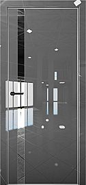 Дверь межкомнатная "Платина-7"  Crystall Gray вставка Лакобель чёрный кромка-матовый хром
